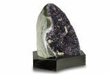 Amethyst and Calcite Geode With Wood Base - Uruguay #294179-1